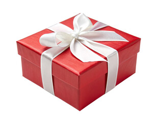 Red Gift Box with White Ribbon Isolated Close-up Picture With PNG, Transparency and JPEG Background