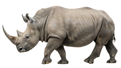 Obraz premium A Gray Rhinoceros walking to the left isolated on transparent background Generative Ai PNG 