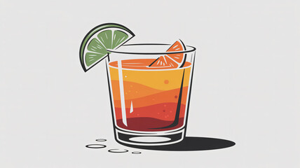 Tequila sunrise cocktail Isolated vector illustration