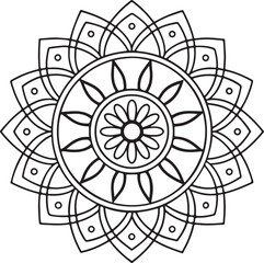 Black and White Floral Mandala Outline – Symmetrical Coloring Page