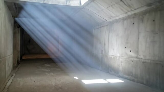 Sunlight Rays In Empty Concrete Tunnel