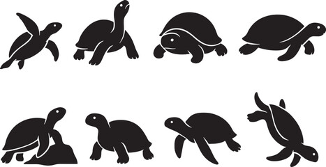 Turtle Silhouettes Vector Illustration on White Background