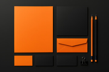 Business Stationery Set: A striking mockup featuring essential business stationery elements, including a letterhead, notepad, envelope, business card, and pencils.