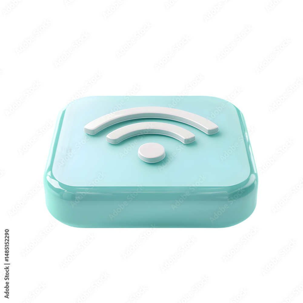 Poster light teal square-shaped object featuring a white wifi symbol, rendered in a 3d style. it appears to