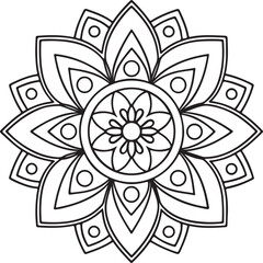 Black and White Floral Mandala Outline – Symmetrical Coloring Page