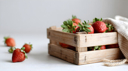 A crate of fresh strawberries, with a rustic charm, ready to be enjoyed
