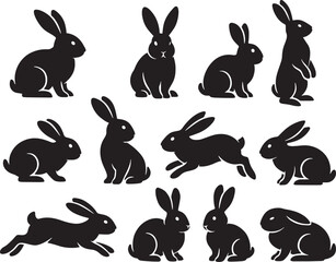 Rabbit Silhouettes Vector Illustration on White Background