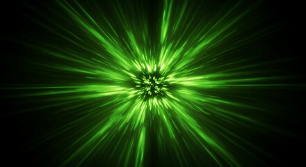 Abstract Green Energy Burst Glowing Radial Lines and Light Effects