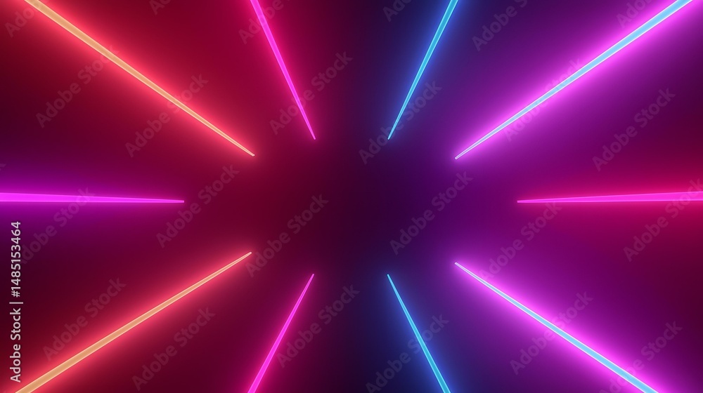 Poster the image contains brightly colored neon lines radiating from a central point, creating a starburst 