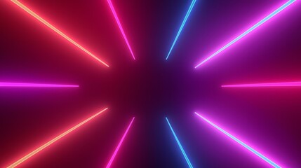 The image contains brightly colored neon lines radiating from a central point, creating a starburst effect against a dark background.