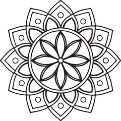 Black and White Floral Mandala Outline – Symmetrical Coloring Page