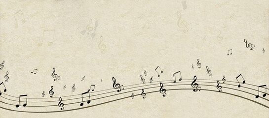 retro paper and music notes banner