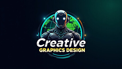 Futuristic Tech Robot Logo with Earth Background for Creative Graphic Design
