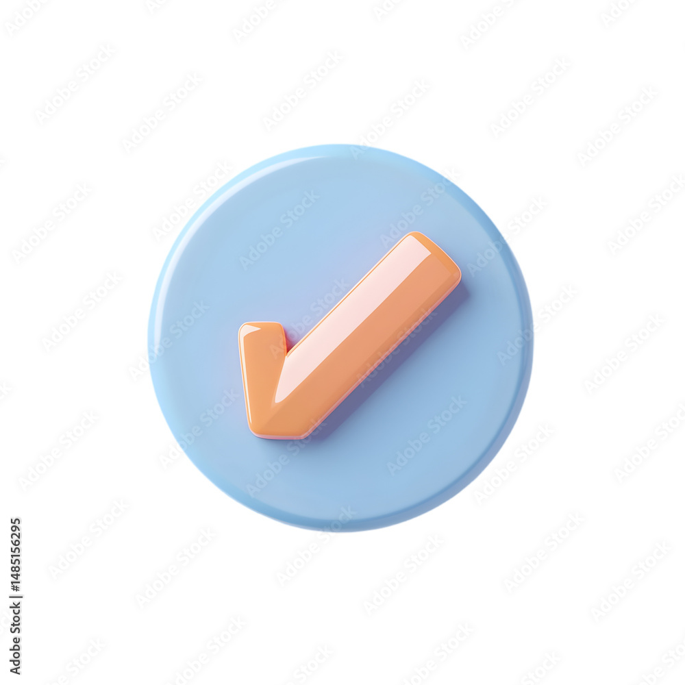 Aufkleber light blue circle graphic element features a three-dimensional orange check mark, suggesting confirm