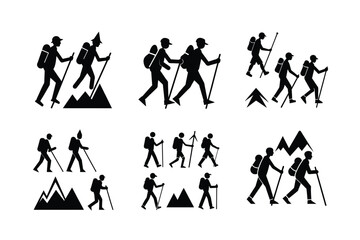 Hiker Silhouettes in Various Walking Styles