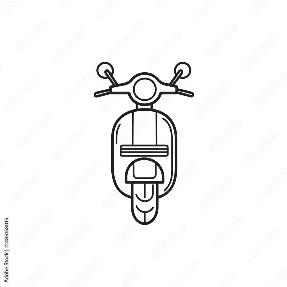 Poster front view of a moped depicted in black lines with a transparent background