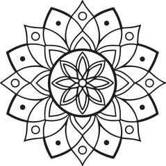 Black and White Floral Mandala Outline – Symmetrical Coloring Page