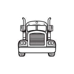 Front view of a monochrome semi truck shows industrial hauling power and strength