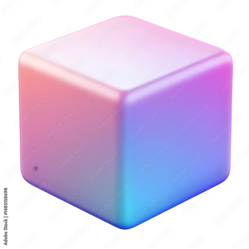 Poster digital rendering of a cubic form, showcasing a gradient of light and color.