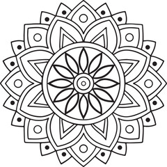 Black and White Floral Mandala Outline – Symmetrical Coloring Page
