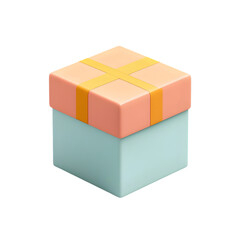 Obraz premium Light pastel-shaded gift box, accented with a cheerful yellow decorative tape, is presented in a simple three-dimensional style. The color palette is soft and appealing.
