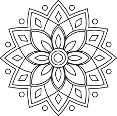 Black and White Floral Mandala Outline – Symmetrical Coloring Page