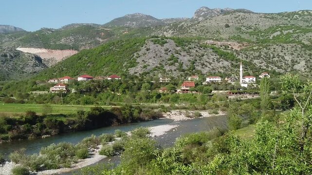 promenade around the Kiri river and Mesi bridge in Albania