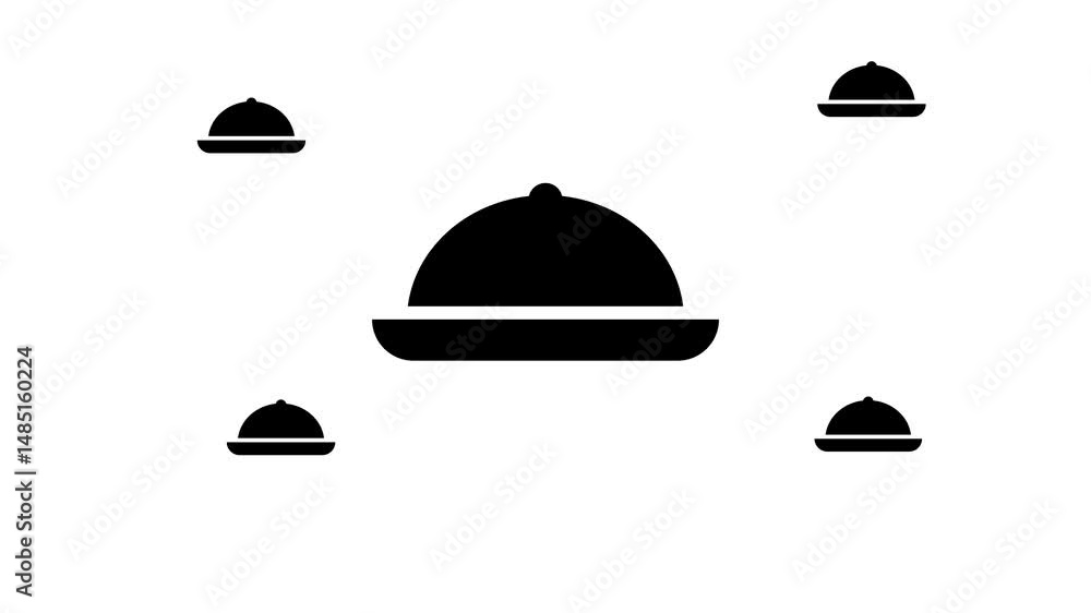 Poster zoom in and out animation the cloche symbol. large black symbol in the center and four small symbols