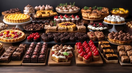 Variety of Cakes and Desserts Displayed on Table