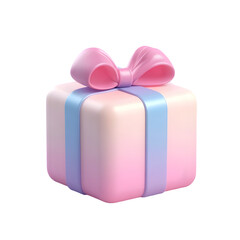 Pastel pink and light blue gift box with a pink bow, designed in a modern 3D style.