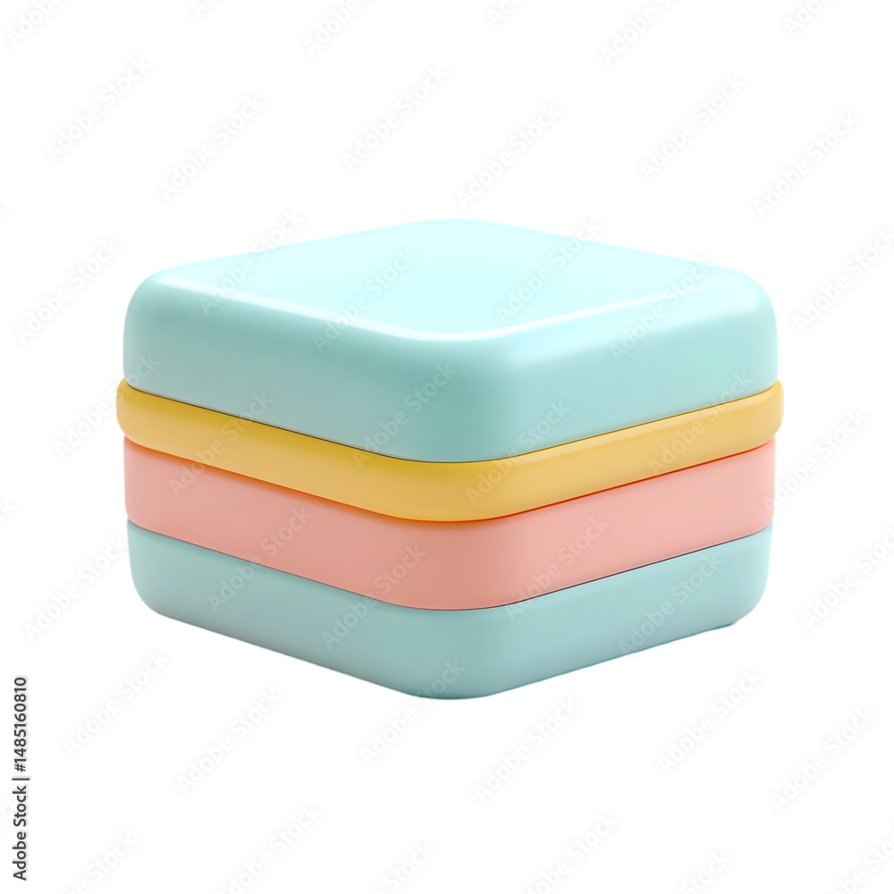 Aufkleber three-tiered, square-shaped container with pastel-colored layers. the design is simple and visually 