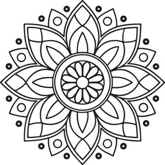 Black and White Floral Mandala Outline – Symmetrical Coloring Page