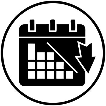 Declining trend calendar icon for economic reports, financial downturn visuals, analytics dashboards and business forecast presentations

