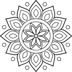 Black and White Floral Mandala Outline – Symmetrical Coloring Page