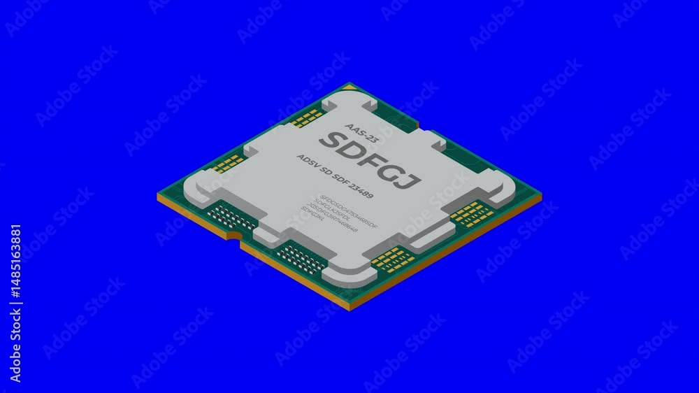 Poster Isometric processor animation. Central processing unit or CPU. Computer hardware components. Semiconductor technology concept. 4K animation