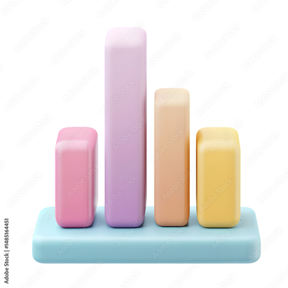 Poster 3d graphical representation of data, using pastel colored blocks arranged in a bar chart format. the