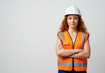 a woman in a hard hat and vest
