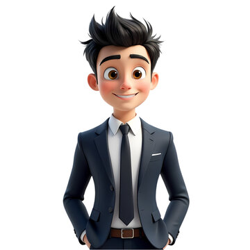 3D Cartoon Businessman Smiling Confident Character isolated on transparent background