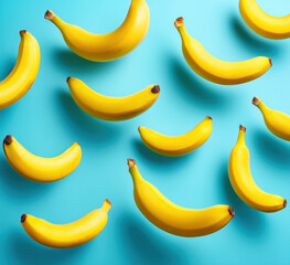 Flying bananas on a vibrant blue background creating a playful pattern