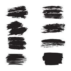  set of grunge black paint, ink brush strokes. brush collection isolated on white background. Trendy brush stroke for black ink paint, grunge backdrop, dirt banner, watercolor design and dirty texture
