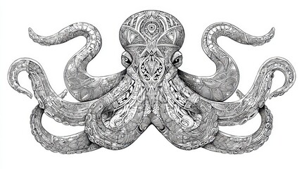 Ornate octopus design, intricate graphic illustration.