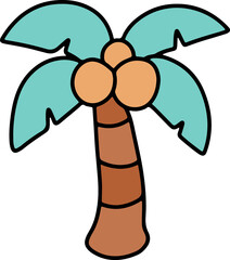 A cartoon palm tree with coconut and rounded leaves in a cute style.
Great for tropical vacation designs, beach posters, and kids' illustrations.