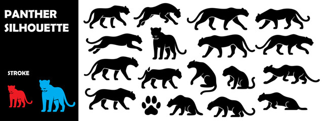 Panther Silhouettes Vector Set – Dynamic Black Panther Poses Representing Strength and Grace