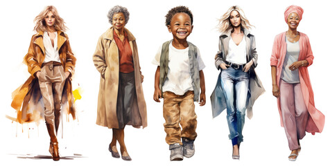 Naklejka premium PNG Diverse stylish family portrait, element set on transparent background