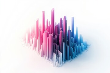 Obraz premium Abstract city skyline, vibrant, and colorful. Densely packed, sculpted structures in a variety of shades of pink and blue, suggesting a futuristic urban landscape