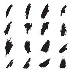  set of grunge black paint, ink brush strokes. brush collection isolated on white background. Trendy brush stroke for black ink paint, grunge backdrop, dirt banner, watercolor design and dirty texture