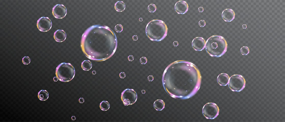 16:9 image Bubble PNG. Set of realistic soap bubbles. Bubbles on a transparent background. Vector soap bubbles. Water glass bubble realistic png 