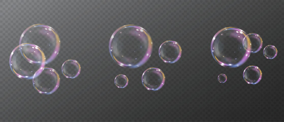 16:9 image Bubble PNG. Set of realistic soap bubbles. Bubbles on a transparent background. Vector soap bubbles. Water glass bubble realistic png 