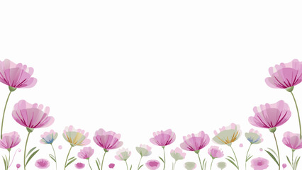 A delightful arrangement of pink cosmos flowers with green stems on a clean white background image design
