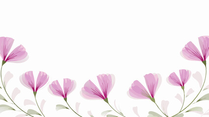 Aesthetic floral arrangement featuring pink blossoms with delicate petals and green stems on white background